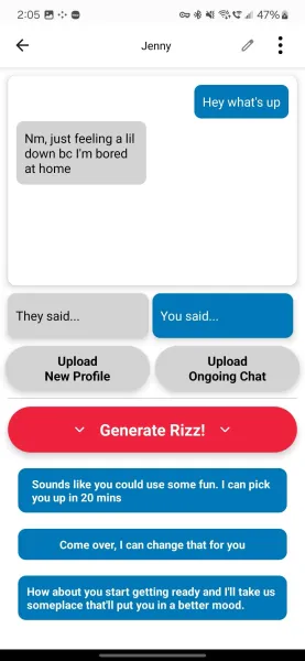 Frame of a phone showing rizz app